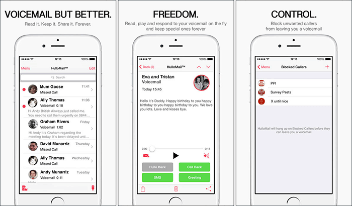 „HulloMail“ balso pašto „iPhone App“ ekrano kopija