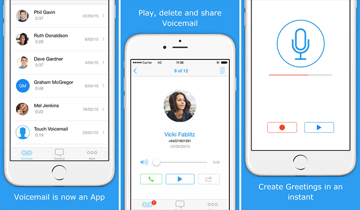 Berør skjermbilde for iPhone-app for telefonsvarer