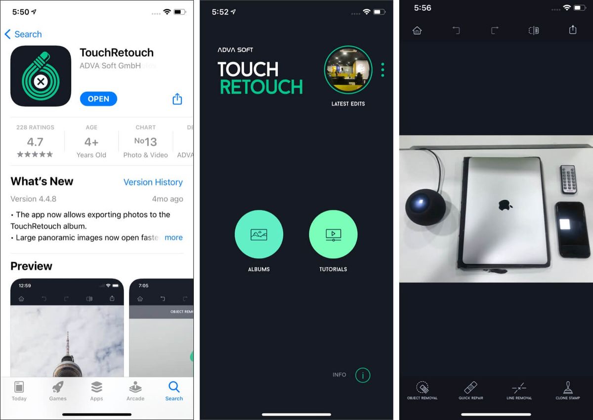 Recursos do aplicativo TouchRetouch no iPhone e iPad