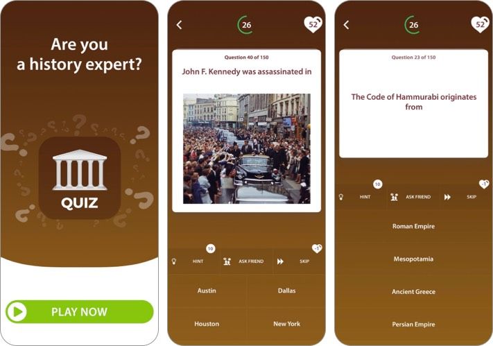 Aplicació World History Trivia Quiz per a iPhone i iPad
