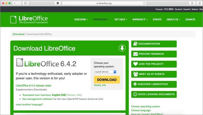 Baixeu LibreOffice per a Mac