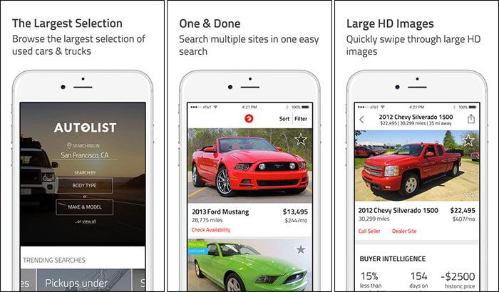 Autolist iPhone og iPad Car Buying App Skjermbilde