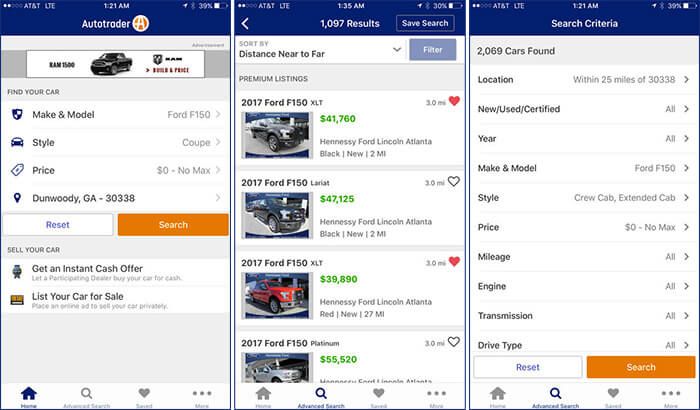 Autotrader iPhone og iPad Car Buying App Skjermbilde