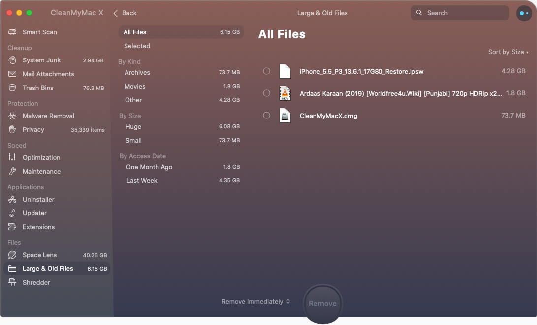Fjern store filer og videoer ved hjelp av CleanMyMac X-programvaren