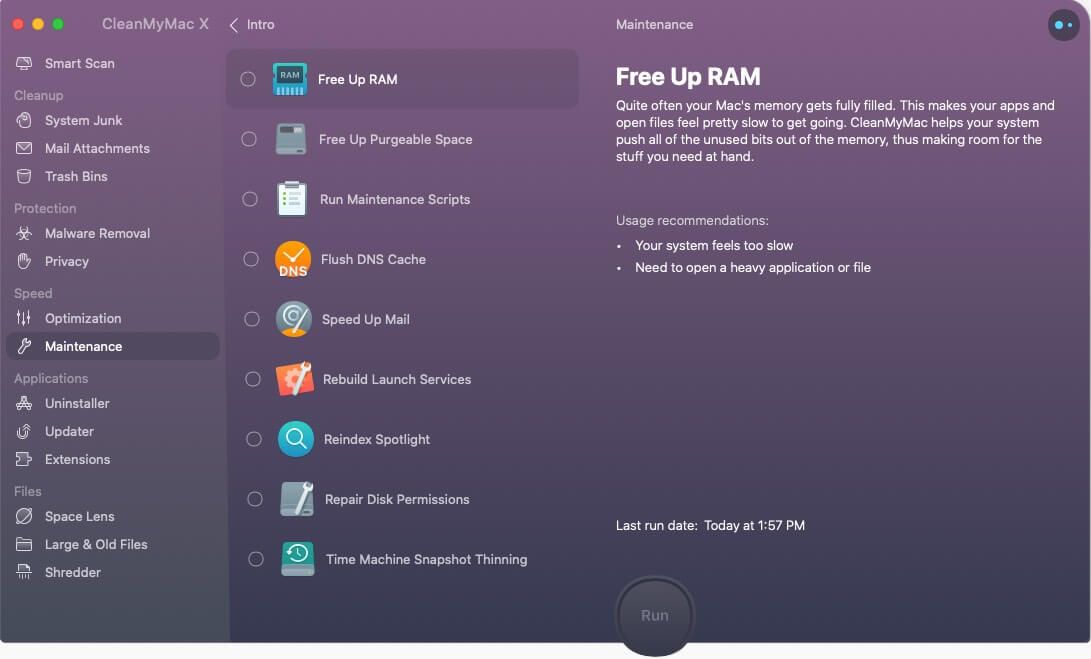 Frigjør RAM ved hjelp av CleanMyMac X