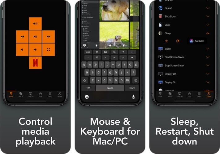 nuotolinio valdymo pulto, klaviatūros ir pelės „iPhone“ ir „iPad“ programos ekrano kopija