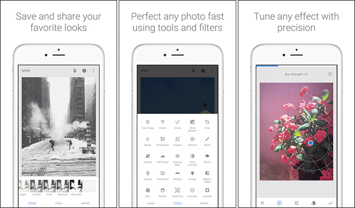 Skjermbilde av iPhone og iPad fra Snapseed