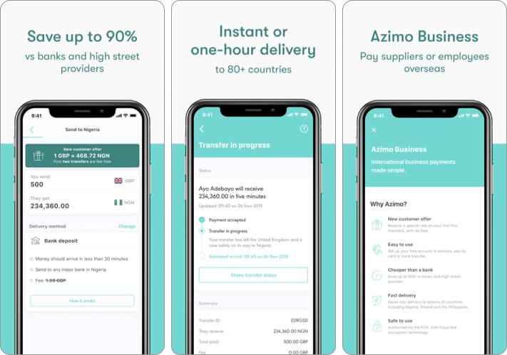 Screenshot aplikácie Azimo Money Transfer pre iPhone a iPad