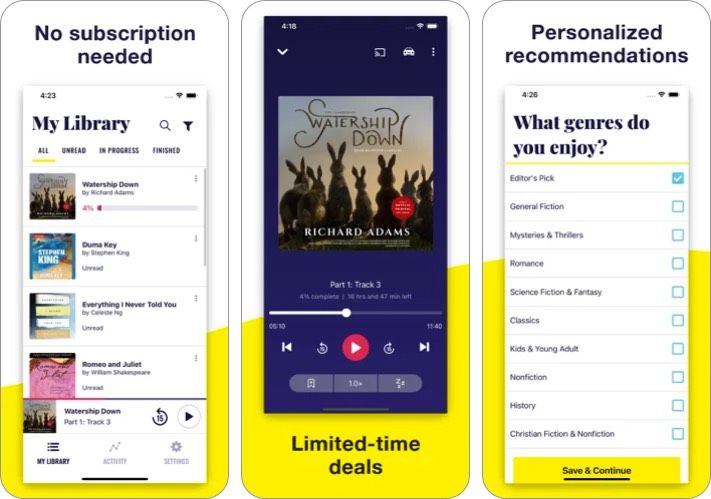 čiulbėti garsinių knygų iphone ipad ekrano kopiją