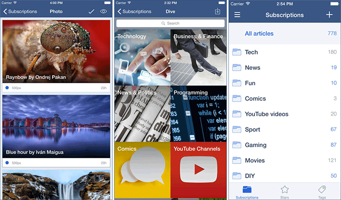 Inoreader RSS Reader iPhone og iPad App Skjermbilde