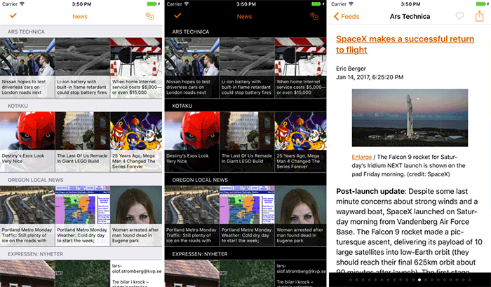 Heartfeed RSS Reader iPhone og iPad App Skjermbilde