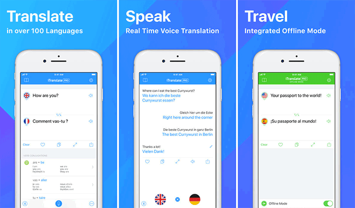 „iTranslate Translation iPhone App“ ekrano kopija