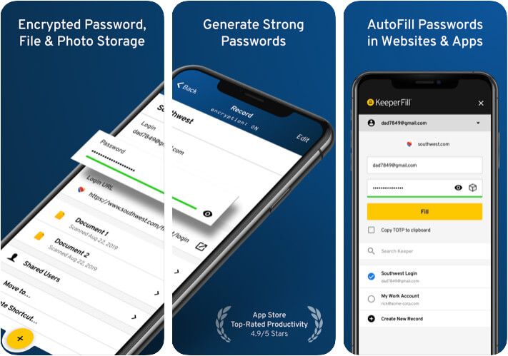 Snimak zaslona aplikacije Keeper Password Manager za iPhone i iPad