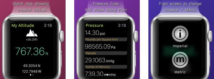 Snimka zaslona aplikacije My Altitude Apple Watch Altimeter