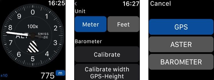 Posnetek zaslona aplikacije Altimeter Plus Apple Watch