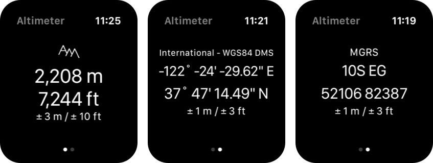 Visinomjer - snimite zaslon aplikacije Apple Watch za nadmorsku visinu