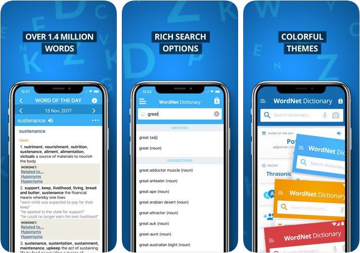 Zaawansowany słownik i zrzut ekranu aplikacji tezaurus na iOS