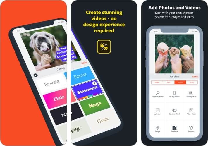 adobe spark video iphone og ipad presentasjon app skjermbilde