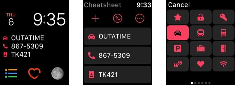 Poznámky k cheatu Screenshot aplikácie Apple Watch