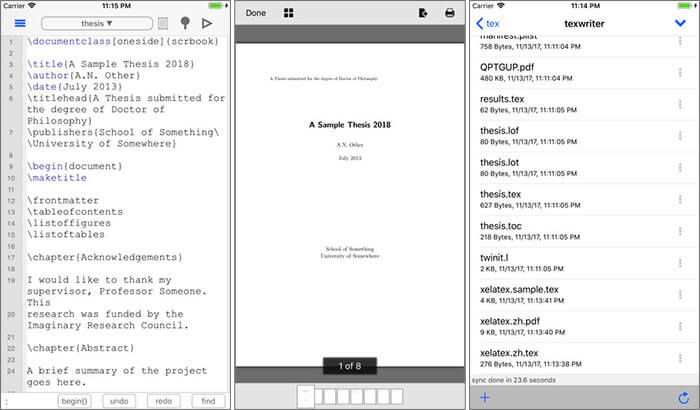 Screenshot aplikácie iPad pre TeX Writer