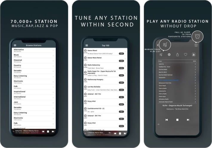 snímka obrazovky aplikácie pre rádio a tuner pre iPhone a iPad