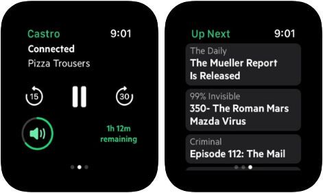 Snimak zaslona aplikacije Castro Podcast Player Apple Watch App