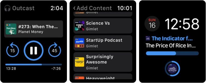 Snimka zaslona aplikacije Outcast Apple Watch Podcast