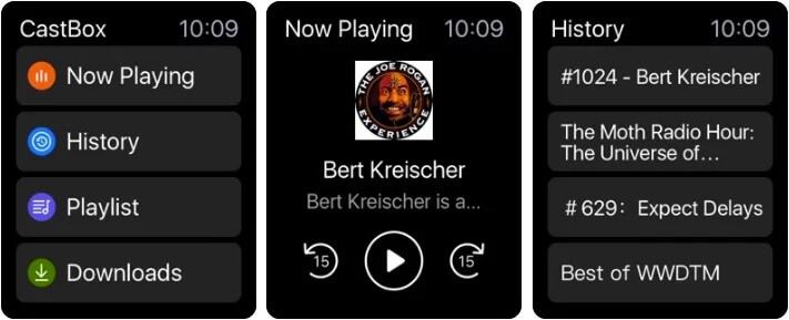 Snimka zaslona aplikacije Castbox Apple Watch Podcast