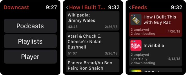 Snimka zaslona aplikacije Podcast za Apple Watch