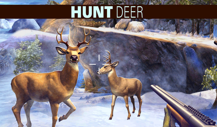 Screenshot z hry Deer Hunter z pohľadu prvej osoby pre iPhone a iPad