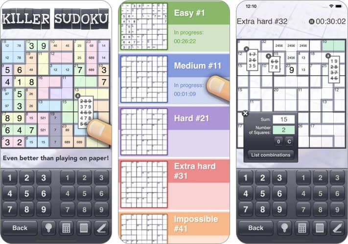 „Killer Sudoku“ „iPhone“ ir „iPad“ žaidimo ekrano kopija