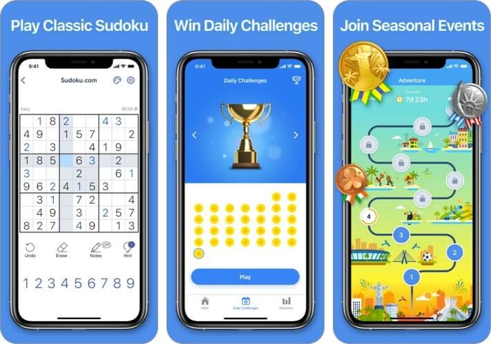 „Sudoku.com“ „iPhone“ ir „iPad“ žaidimų ekrano kopija