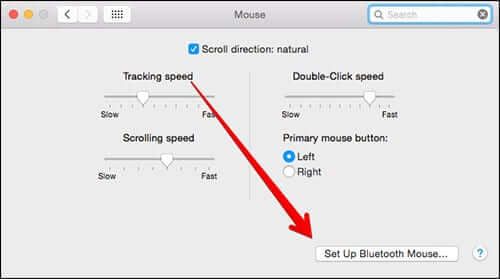 Klikk på Konfigurer trådløs mus i Mac OS X Systemvalg