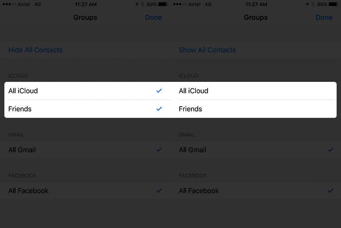 Fjern avmerkingen for iCloud-kontakter i telefonappen på iPhone