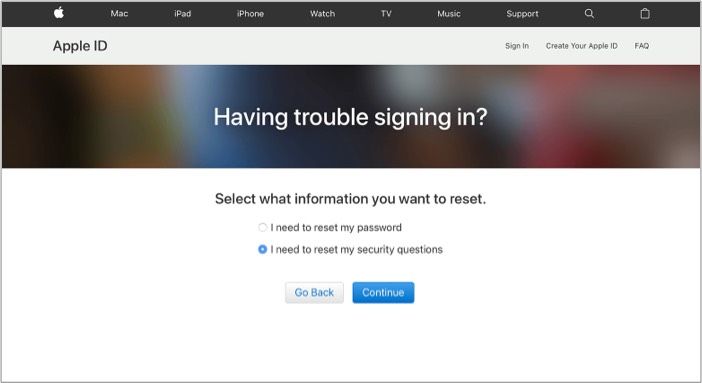 Resetirajte sigurnosno pitanje Apple ID-a