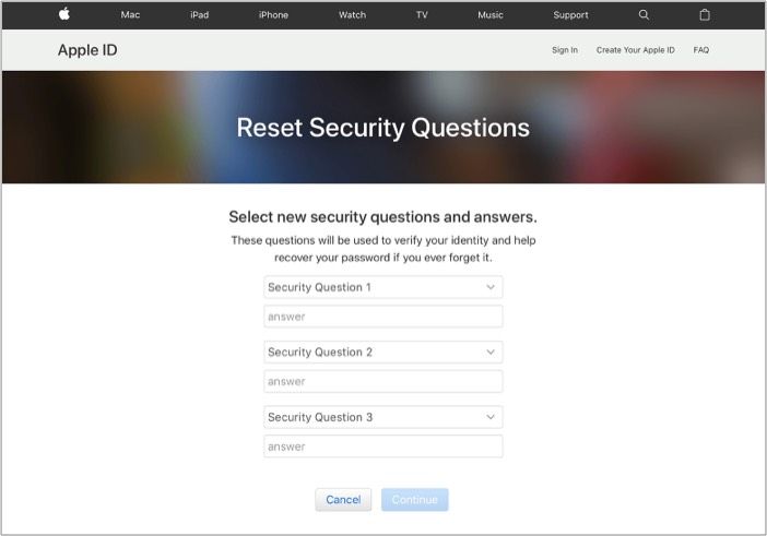 Odaberite nova sigurnosna pitanja za Apple ID