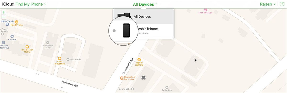 Seleziona il tuo iPhone perso o rubato in iCloud