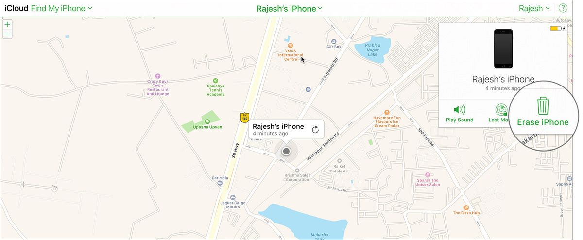 Klikk på Slett iPhone for å fjerne alle data fra mistet iPhone eksternt
