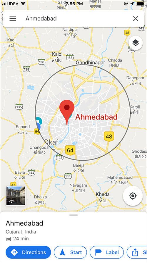 Google Maps-appen slipper nålen på det søkte stedet