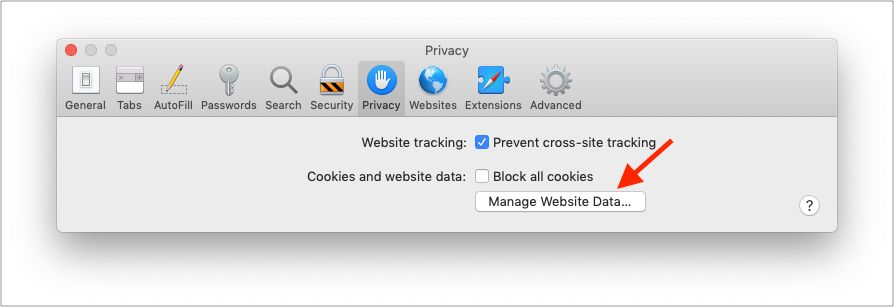 V Predvoľbách Safari kliknite na Ochrana osobných údajov Spravovať údaje webových stránok