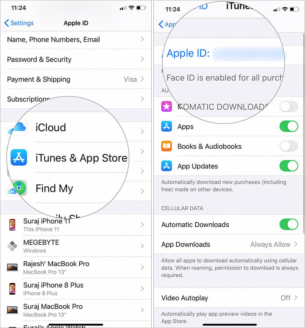 Toqueu iTunes i App Store i, a continuació, toqueu Apple ID Eliminar targeta de crèdit de l