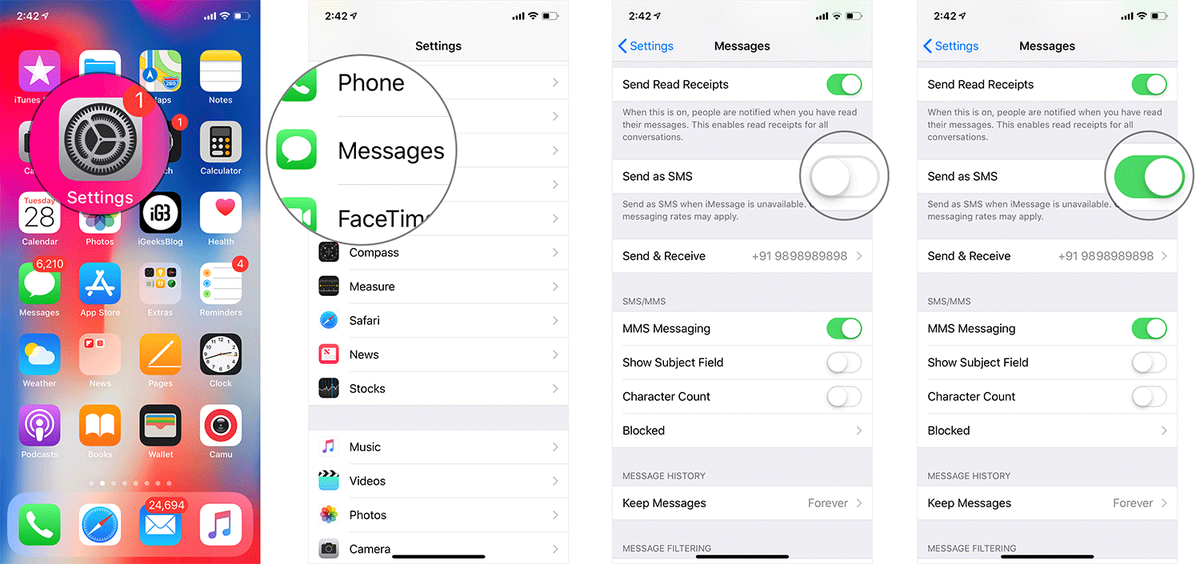 Pošlji besedilno sporočilo namesto iMessage na iPhone