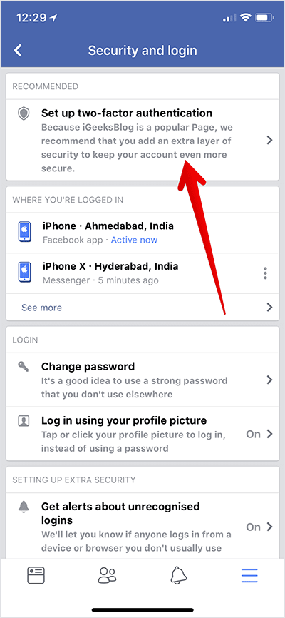 Omogućite dvofaktorsku autentifikaciju na Facebooku na iPhoneu