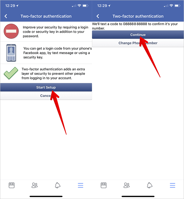 Zadajte overovací kód a klepnite na Zavrieť na Facebooku na iPhone