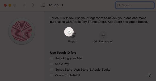 Klikk på Legg til fingeravtrykk i Touch Id på Mac