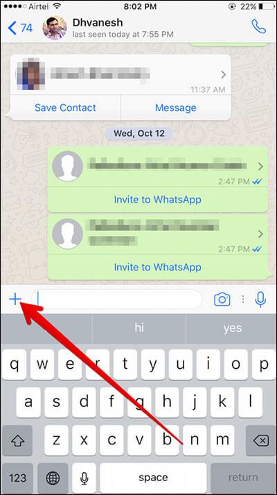 Toque no Plus Sign no WhatsApp no ​​iPhone