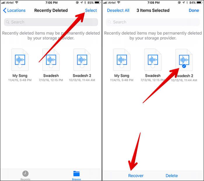 Gjenopprett slettet fil i iOS 11 Files App