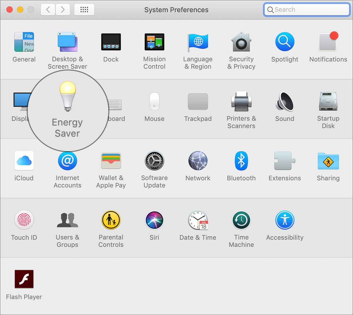 Klikk på Energy Saver-ikonet i Mac-systemvalg