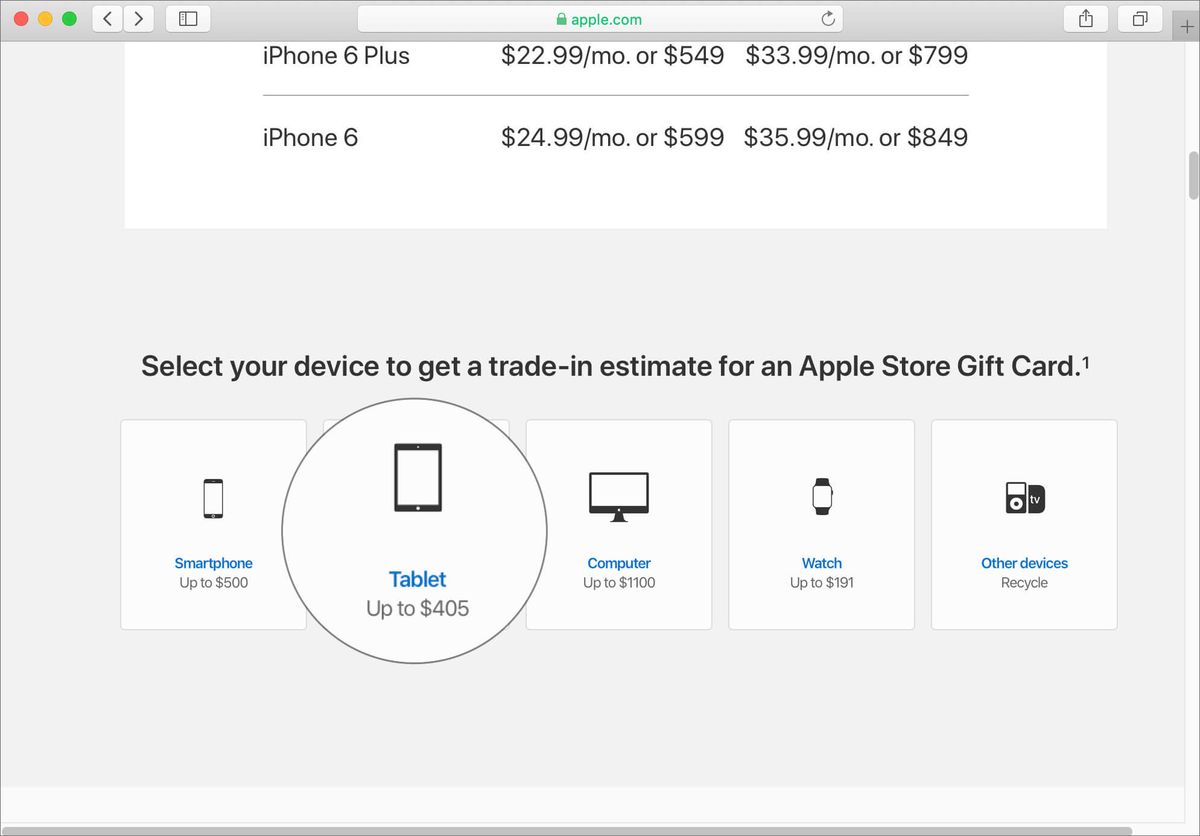 Feu clic a Tablet per canviar amb el lloc Apple GiveBack