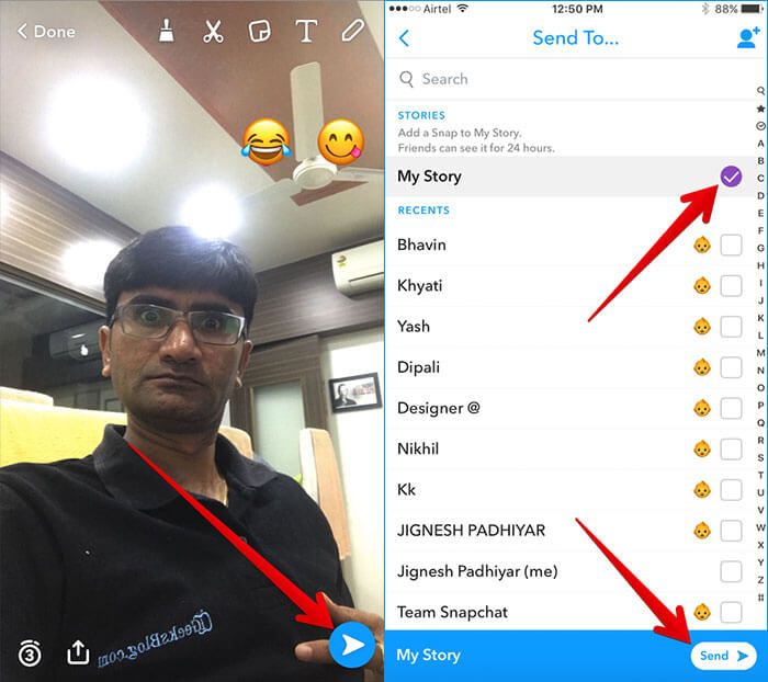 Send Redigert Snap i Snapchat på iPhone